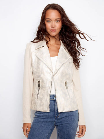 Pearl Foiled Faux Leather Moto Jacket