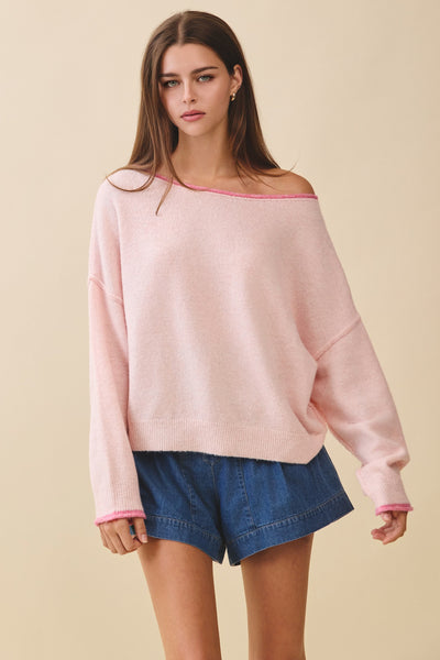 Drop Shoulder Fuzzy Knit Sweater