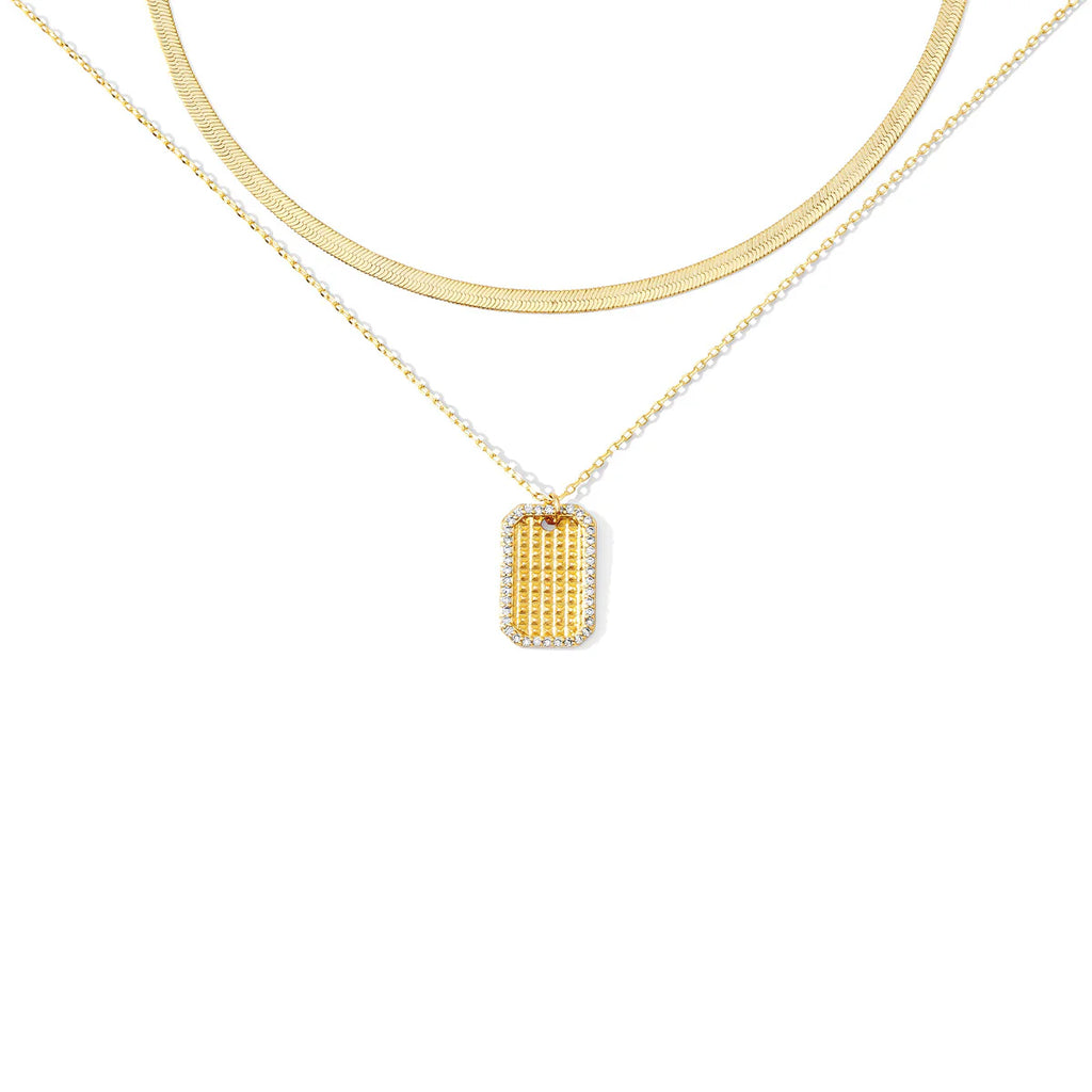 Layered Necklace w/Textured Pave Pendant