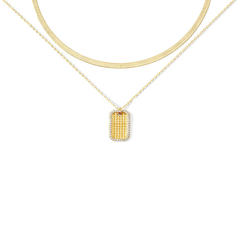 Layered Necklace w/Textured Pave Pendant