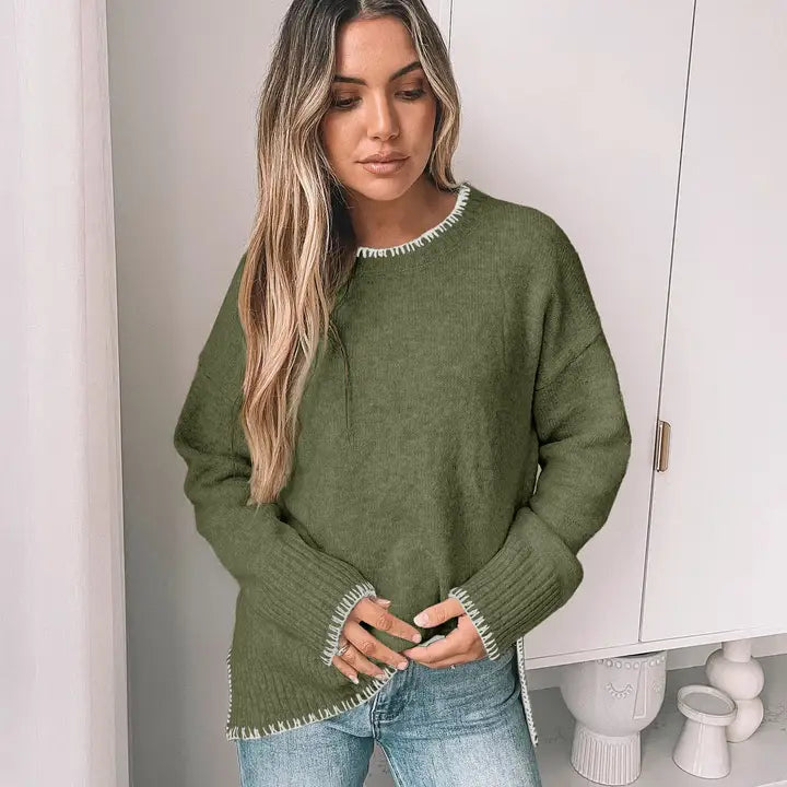 Green Whipstitched Sweater