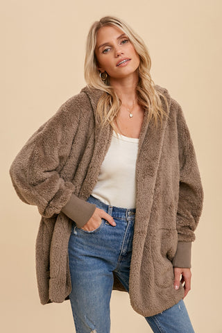 Plush Hooded Jacket-Ash