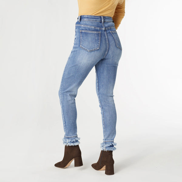 High-Rise Skinny Fringe Hem Ankle Jeans