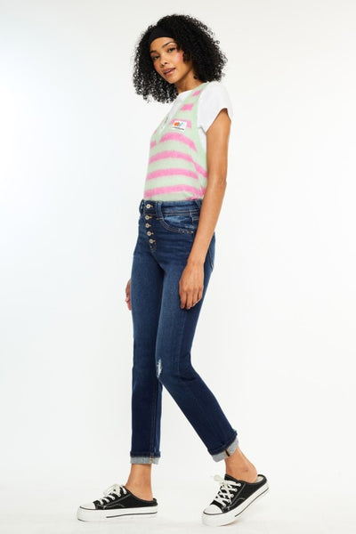 High-Rise Skinny Straight Button-Fly Jeans