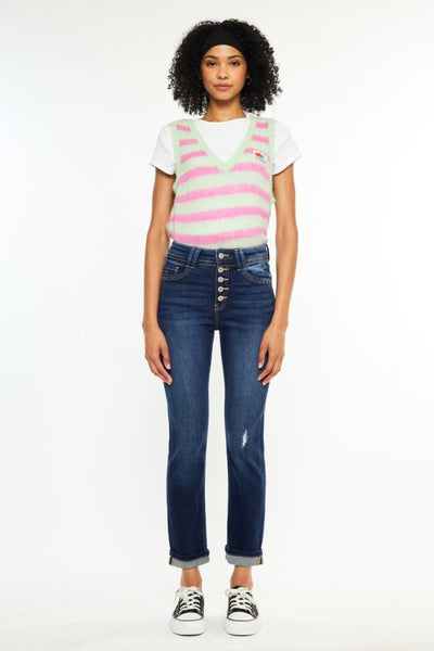 High-Rise Skinny Straight Button-Fly Jeans