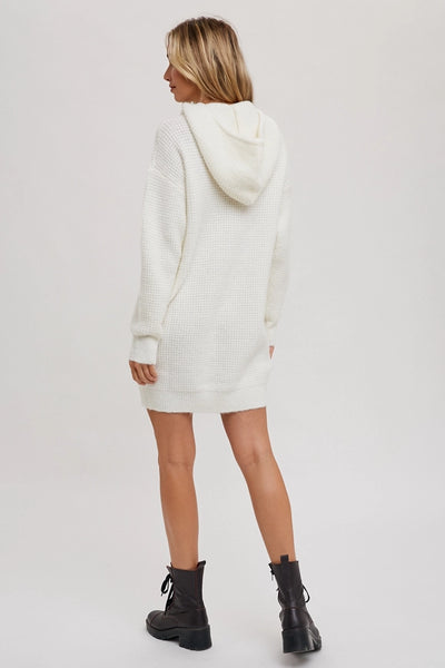 Ivory Waffle Knit Sweater Dress