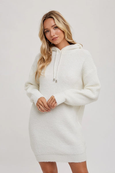 Ivory Waffle Knit Sweater Dress