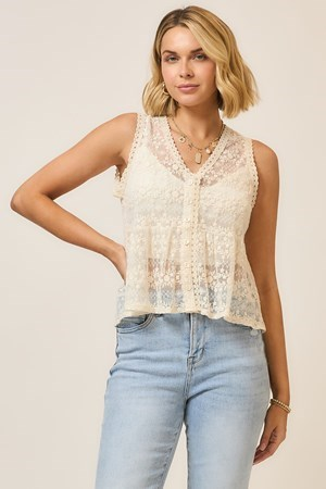 Sleeveless V-Neck Lace Top