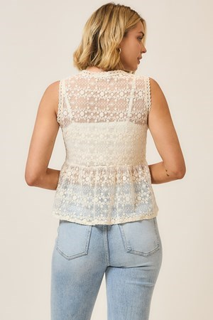 Sleeveless V-Neck Lace Top