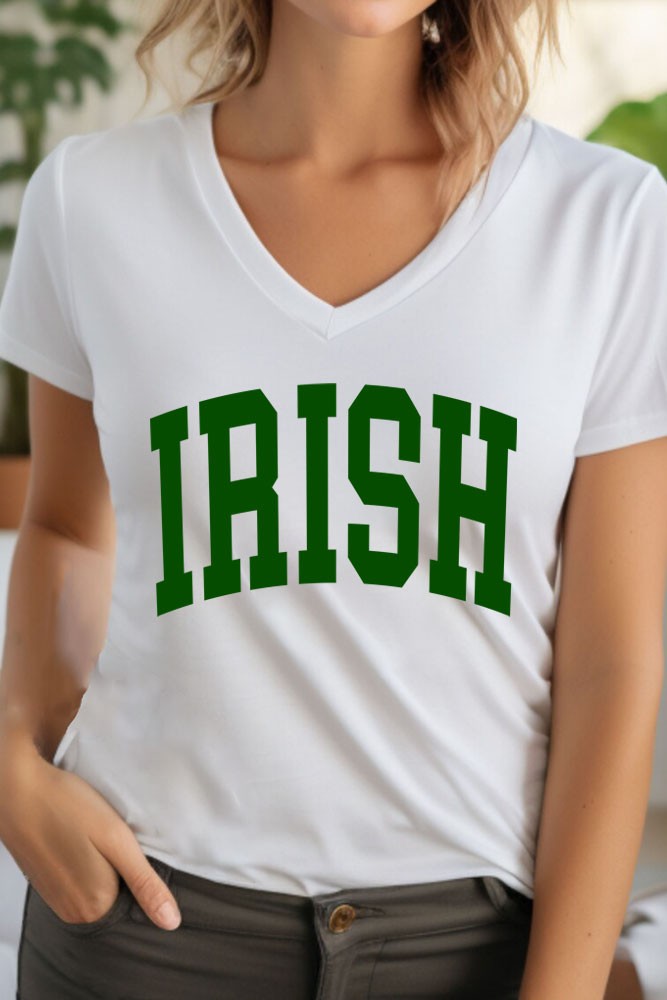 "Irish" V-Neck Tee-White