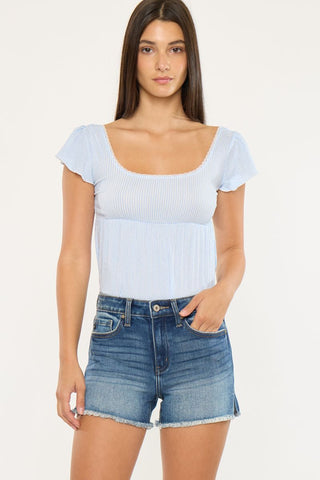 High-Rise Fringe Hem Shorts