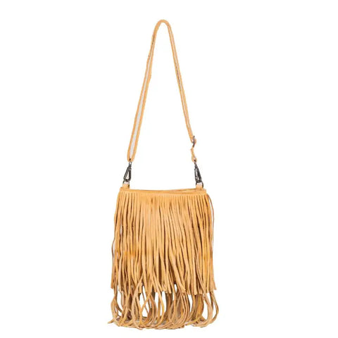 Tan Leather Fringe Crossbody