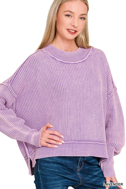 Washed Oversized Cropped Sweater
