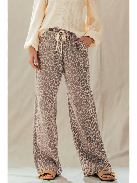 Wide Leg Leopard Print Pants