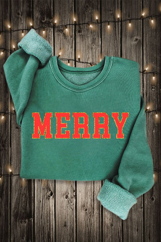 Glitter "Merry" Mineral Washed Sweatshirt