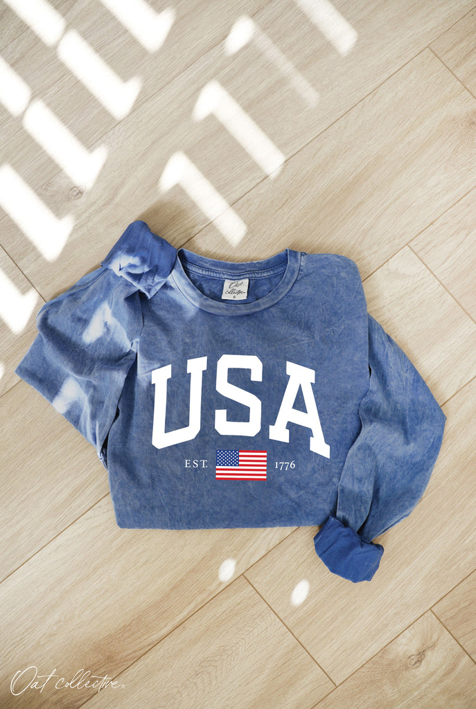 Mineral Washed USA Long Sleeve Tee