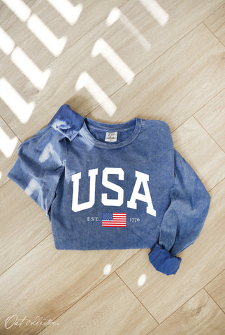 Mineral Washed USA Long Sleeve Tee