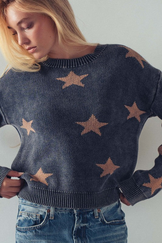 Mineral Wash Navy Star Sweater