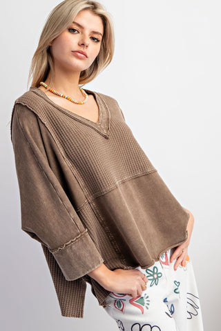 3/4 Sleeve Mineral Washed Thermal Top