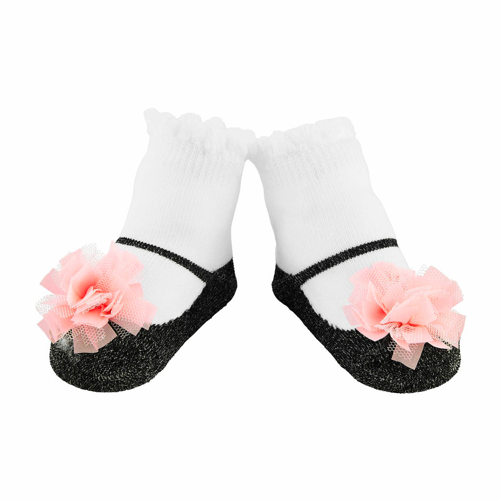 Mudpie Black & Pink Puff Baby Socks