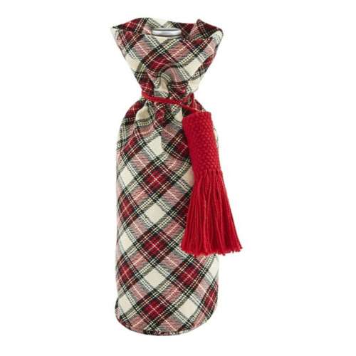 Mudpie White Tartan Christmas Wine Bag