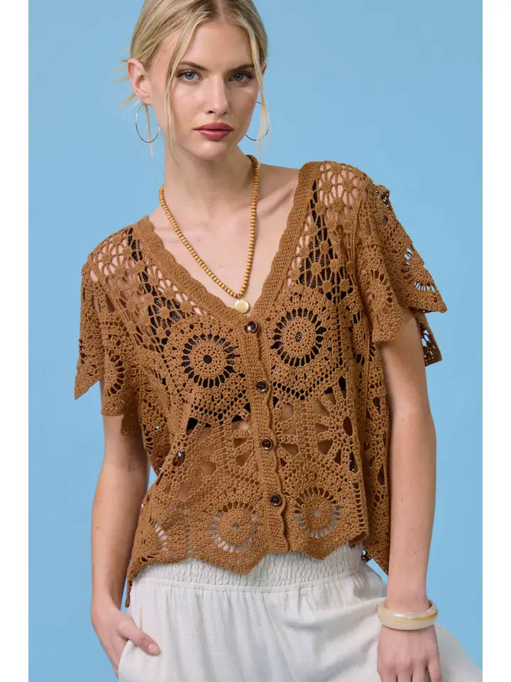 Floral Crochet Open-Knit Cardigan Top