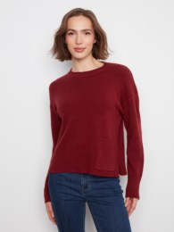 Crew Neck Cropped Sweater w/Pocket