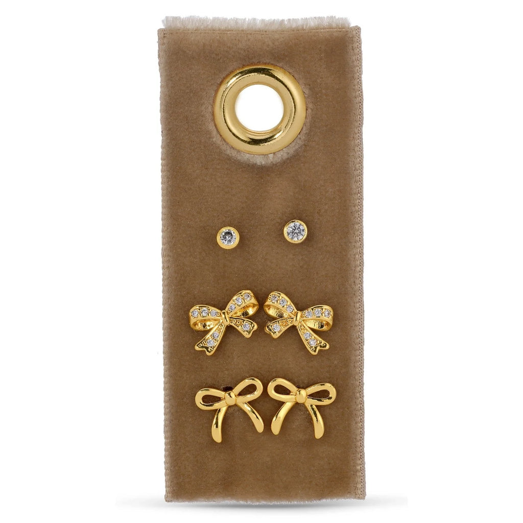 Earring Set-CZ Bow, Bow, & Stud