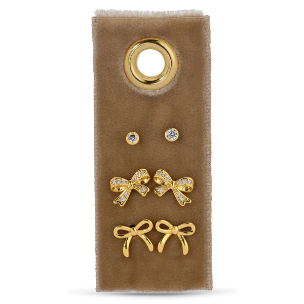 Earring Set-CZ Bow, Bow, & Stud