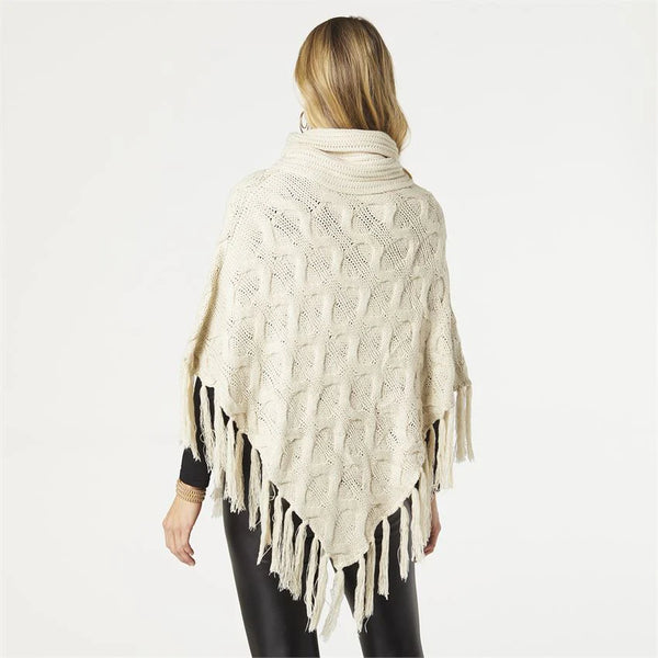 Oatmeal Fringe Knit Poncho