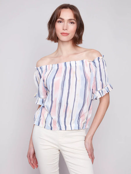 Striped Printed Peasant Blouse