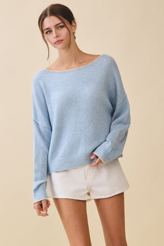 Drop Shoulder Fuzzy Baby Blue Sweater