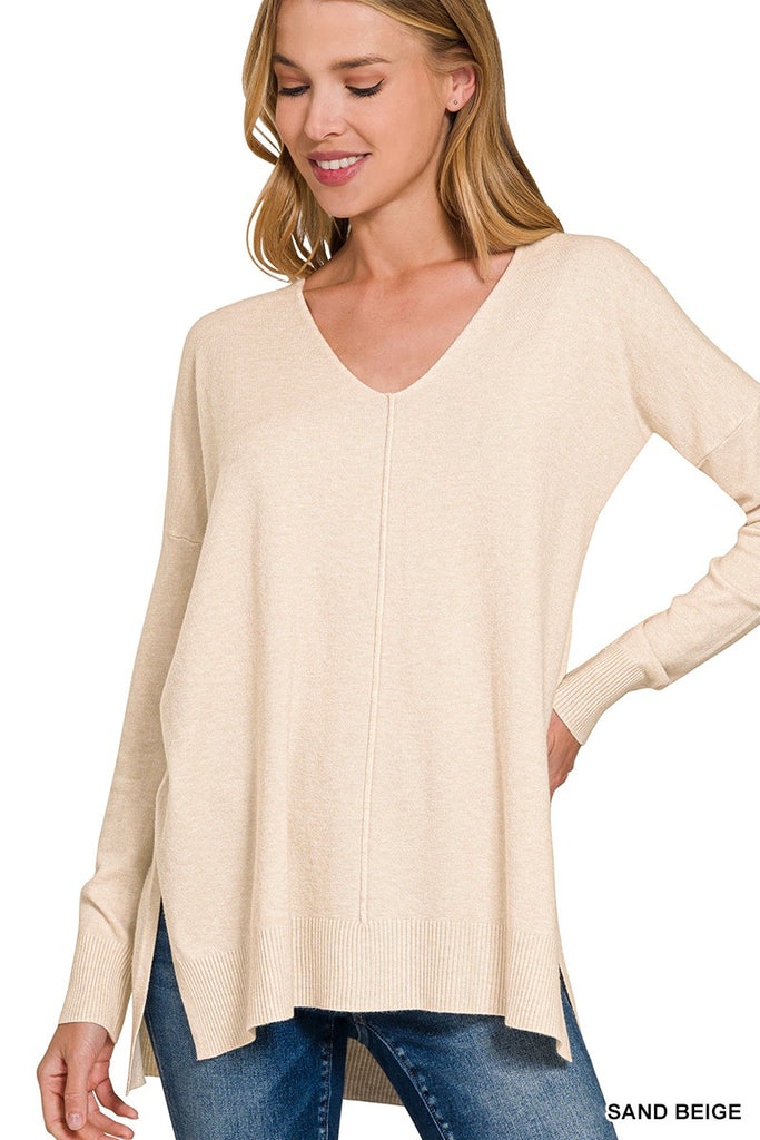 Beige Soft V-Neck Sweater