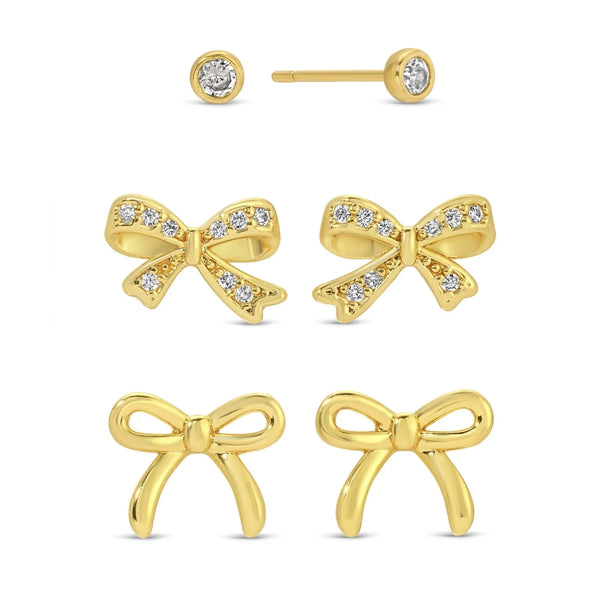 Earring Set-CZ Bow, Bow, & Stud