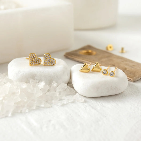 Earring Set-Stud, Simple Heart, Pave Heart