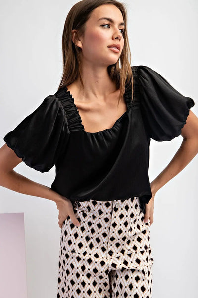 Square Neck Pouf Sleeve Top