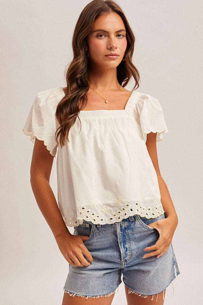 Square Neckline w/Embroidery Detail
