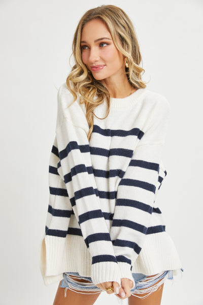 Navy & White Striped Sweater
