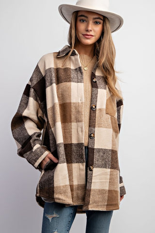Brown Plaid Shacket w/Pockets