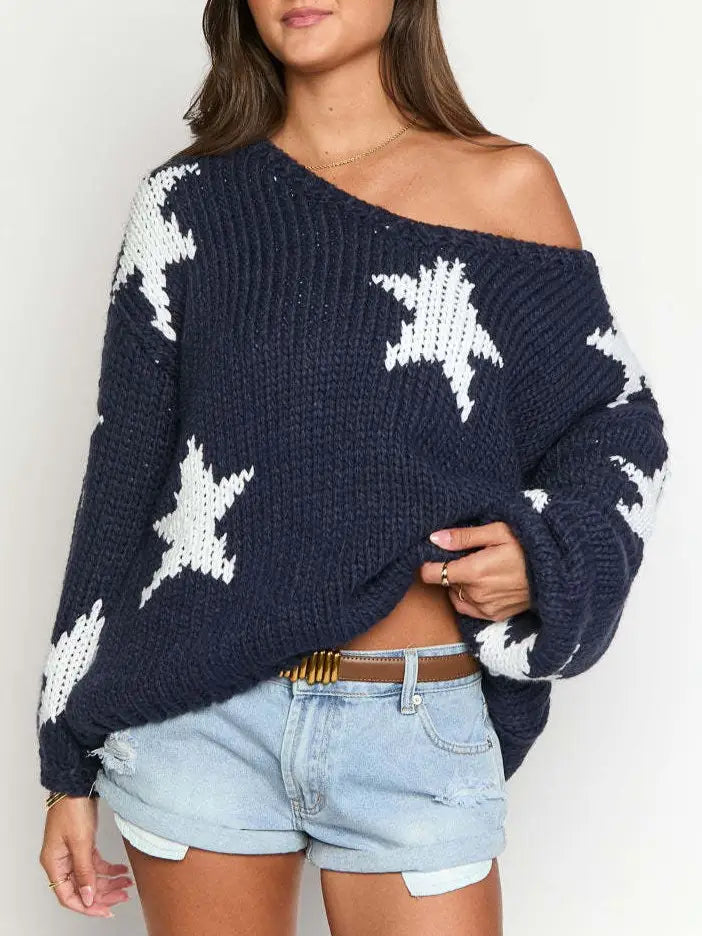 V-Neck Star Knitted Sweater