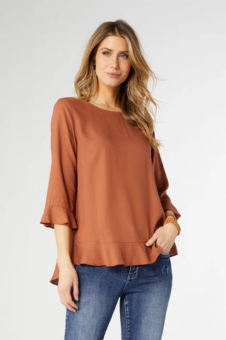 Terra Cotta Ruffle Sleeve Top