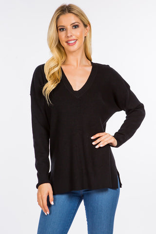 V-Neck Waffle Knit Pullover