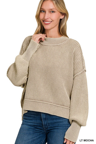 Washed Oversized Rib Knit Sweater