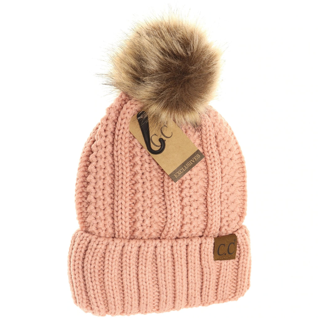 Indie Pink Knit C.C Beanie w/Pom